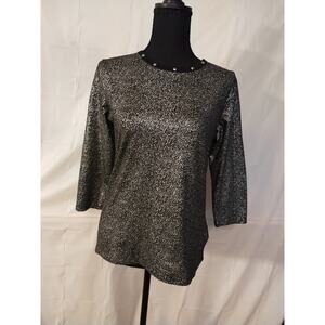 Rebecca Malone Women's Top Size Small Black Silver 3/4 Sleeves Silver Studs